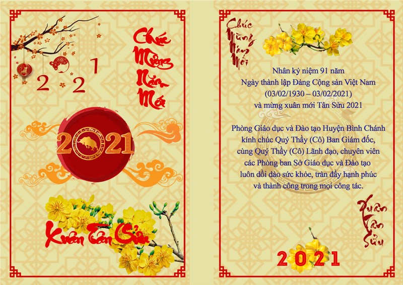 Thiệp chúc Tết Tân Sửu 2021 của Trưởng phòng Giáo dục và Đào tạo Huyện Bình Chánh