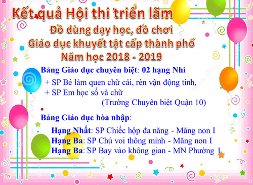 Kết quả Hội thi triển lãm Đồ dùng dạy học, đồ chơi Giáo dục khuyết tật cấp thành phố năm học 2018 - 2019