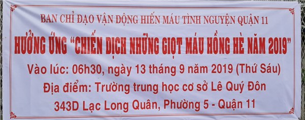 Ngành Giáo dục và Đào tạo Quận 11 hưởng ứng  Chiến dịch những giọt máu hồng hè năm 2019 
