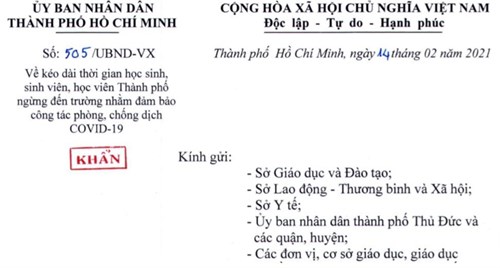 Về kéo dài thời gian học sinh, sinh viên, học viên Thành phố ngừng đến trường nhằm đảm bảo công tác phòng, chống dịch Covid-19